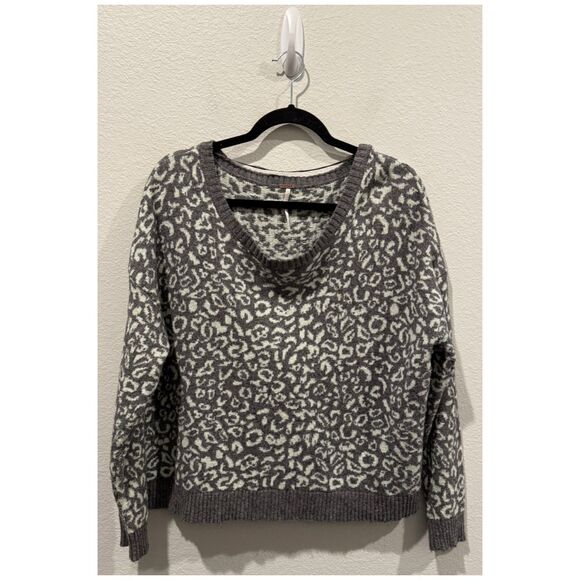 FREE PEOPLE Cool Cat Alpaca Mint Grey White Blend Sweater - Picture 2 of 4
